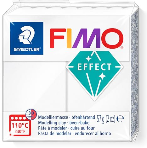 STAEDTLER 8010-014 FIMO Effect - Arcilla de modelado polimérica endurecida al horno, color blanco translúcido (1 bloque de 57 g)