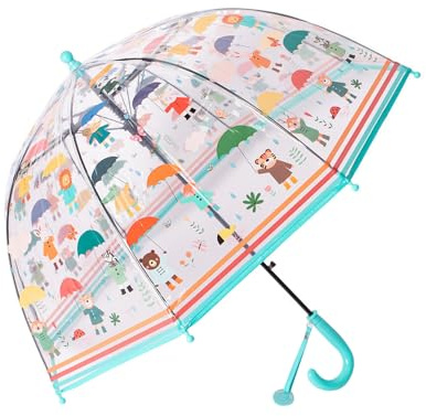 Meichoon Kinder Stock Regenschirm Cartoon Bär Muster Transparent 70cm/27.5'' Dome Automatische Öffnung Easy Grip Griff für Mädchen und Jungen