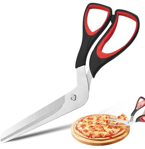 Pizzaschere, Pizzaschere mit scharfer Edelstahlklinge - Ergonomische Küchenschere für präzises Schneiden von Pizza und mehr - Multifunktionale Pizzaschneider, 27 cm, schwarz/rot
