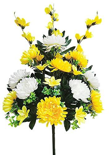 Mokylor Fiori Artificiali per Cimitero per Tomba, Bouquet di Crisantemi Artificiali Fiori Commemorativi per Tombe Fiori Finti per Tombe Sacrificali per la Decorazione di Lapidi di(Multicolore)