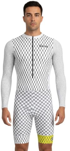 Men's Cycling Skinsuit Gel Padded One Piece Trisuit Bike Top Short Sublimated Unique Design Bib Shorts (White, Medium)