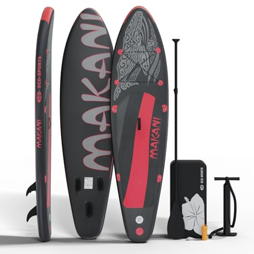 Stand Up Paddle Board | Allround SUP 320 cm | Schwarz/Rot | Komplettset | Drop-Stitch-Kern | bis 120 kg | 3 Finnen | Tragetasche | für Anfänger und Fortgeschrittene | aufblasbar