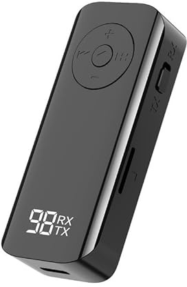 Bluetooth Sender Klinke Adapter, 2 in 1 Bluetooth 5.3 Transmitter und Receiver Klinke 3,5 mm, mit Anzeigebildschirm, Lavalier-Design, Unterstützt TF-Karte, Freisprechanrufen