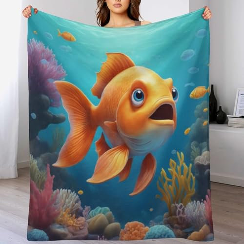 AAPZY Fisch Decke Fleecedecke Geschenk Damen Männer Mädchen Jungen Vier Jahreszeiten Super Weich Und Bequem Plüschdecke Sofa Schlafsofa Büro （140×180cm）