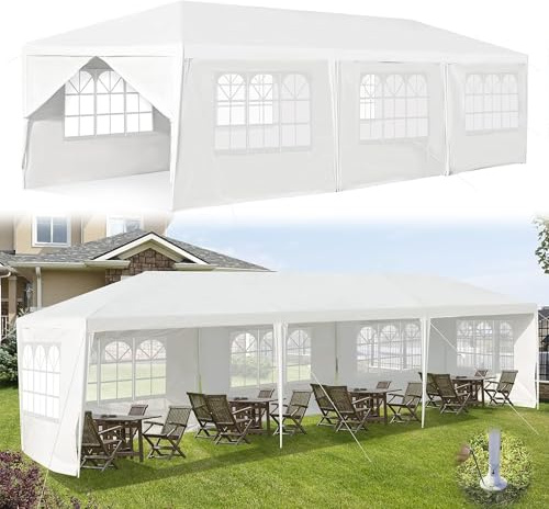 RELAX4LIFE Tonnelle de Jardin Extérieur 3x9 Imperméable, Barnum 3x9 avec 8 Parois Amovibles, Tente de Reception en PE, Protection Solaire, Facile à Monter pour Mariage Marché (3X9 | 8 Bâches)