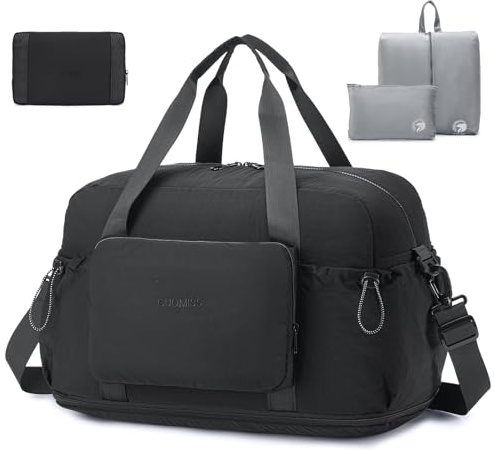 SPAHER Expandible Bolsa Viaje Cabina Avion 55x40x23 Lufthansa Wizzair Equipaje de Mano Plegable Bolsa Deporte Gimnasio Maternidad Hospital Gym Travel Cabin Bag Grande Impermeable Mujer Hombre, Negro