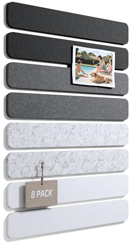 Fluxynara Cork Board Alternative Felt Strip Board 8-Pack 13x2, Office Pin Board with 50 Push Pins, Adhesive Install for Bedroom Door & Home Office(Concrete Echo)