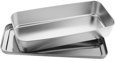 Mipcase molde para pasteles de acero inoxidable ensaladera con tapa contenedor de condimentos sartenes de pastel para hornear sartén bandeja para hornear pan asado inoxidable Plata