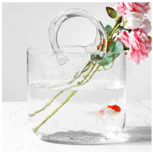 JarróN con Forma De Bolso, Hecho A Mano Jarron Cristal Jarron En Forma De Bolso, para El Hogar Y La Oficina O Bodas,Style1-Transparent