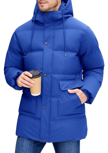 Xnova Abrigo Largo Invierno Hombre Capucha Térmico Parka | Chaqueta Acolchada Repelente al Agua Resistente Cálido Casual Parka Cazadora Prueba de Viento con Bolsillos