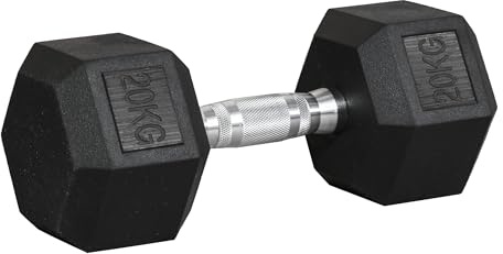 HOMCOM Mancuerna Hexagonal 20 kg de Hierro Fundido, Pesas de Metal Recubiertas de Goma, con Mango Moleteado, para Entrenamiento en Casa, Gimnasio, y Oficina, Negro y Plata
