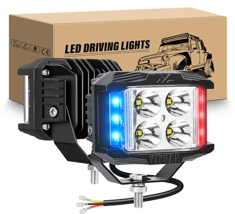 RIGIDON 2 Pcs 4 pouces 10 cm 35W Phare de travail led, 12V 24V Stroboscopique Cube barre de travail led, projecteurs lumière feux pour offroad Voiture camions SUV 4x4 tracteur, Rouge/Bleu