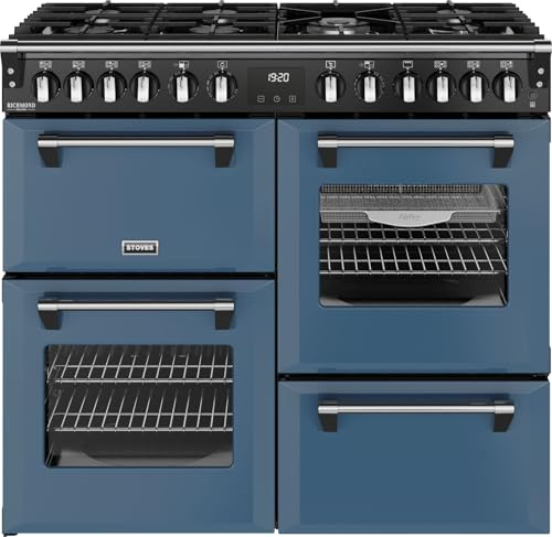 Stoves Richmond Deluxe 100DF 100cm wide Dual Fuel Range Cooker with Gas Hob - Twilight Blue - A Rated