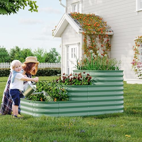 CuteHairy 3-Tier Galvanised Steel Raised Garden Bed Kit – Modular Planter Box with Durable, Safe Edges & Rust-Resistant, Easy Assembly for Flowers, Vegetables & Herbs – Outdoor Gardening – Green