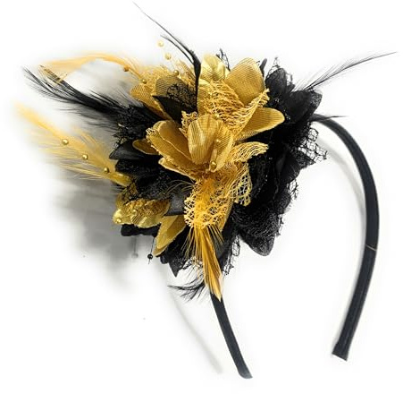 Fascinator auf Haarreif für Ascot Hochzeiten, Schwarz und Gold
