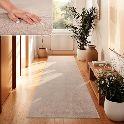 Paco Home Tapis Salon Moelleux Ultra Doux à Poils Courts - Antidérapant, Lavable, Confort Idéal pour Salon et Chambre, Dimension:80x150 cm, Couleur:Beige