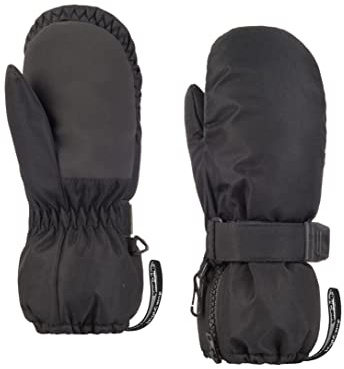 HIGHCAMP Kids Long Cuff Winter Snow Ski Mitten with Zipper Waterproof Gloves for Toddler Boys Girls-Black,XS (1-3 Y)