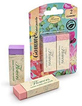 Pigna, Blister 2 gomme NATURE FLOWERS, PVC free, rosa e viola