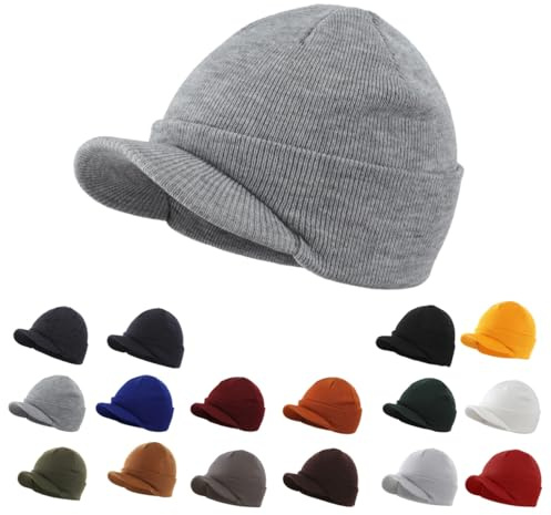Magracy Unisex Herren Warm Visier Beanie Outdoor Doppelstrick Mütze mit Schirm Wintermütze
