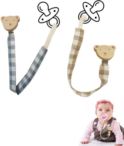 KGDUYC Catenelle porta succhietto,Clip per ciuccio per bambini, clip in legno di faggio per evitare che la catena cada, regalo per battesimo del bambino (2 pezzi), 1CM