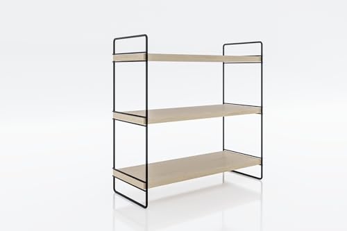 EMHELLE Regal Organizer Standregal mit 3 Etagen Holz Golden Farben Metallrahmen Regal Wand Hängeregal Küchenregal Bücherregal Schweberegal Regale für Wände Wohnzimmer Küche Badezimmer (Schwarz)
