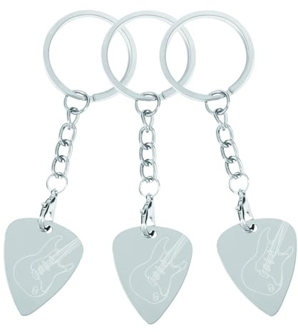 Gitarrenplektrum, Schlüsselanhänger, Edelstahl, Gitarrenplektrum, Schlüsselanhänger, Metallgriff, Plektrum, Zubehör, Gitarrenspieler, Musiker, Geschenke