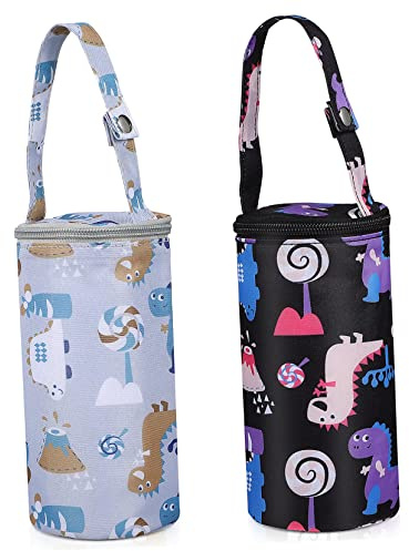 WATIIFUFU 2 Stück Babyflaschentaschen Isoliertasche mit Cartoonmuster Universelle Thermotasche für Muttermilchflaschen Kinderwagenbefestigung Tragbare Flaschenwärmertaschen für Unterwegs