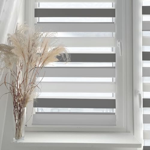 Home-Vision® DuoRollo Klemmfix, Doppelrollo ohne Bohren mit Klämmträgern, DuoRollos für Fenster und Türen (Hellgrau-Grau-Graphit, B110cm x H130cm)