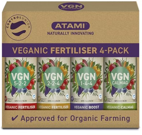 Atami - Fertiliser Veganic 4-PACK - Kit complet d'engrais végétalien - 4 x 250 ml - Engrais organiques, écologiques et naturels pour toutes les phases de croissance des plantes.