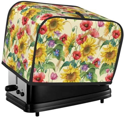 Copertura per tostapane, 2 fette, girasole, fiordaliso, papavero, con tasche, per piccoli elettrodomestici da cucina, copertura per piccoli elettrodomestici e protezione dalle impronte digitali