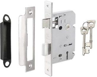 Infinity Decor Heavy Duty Mortice Iron 3 Lever Sash Lock Latch Polished Chrome Set with Keys Locking Door Security for Gate Door