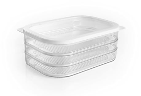 GOURMETmaxx Frischhaltedosen mit Deckel | Aufbewahrungsboxen mit 3 Lagen für Aufschnitt, Gemüse & Obst | 4-tlg. Kühlschrank Organizer | Stapelbar & luftdicht, Weiß/Transparent
