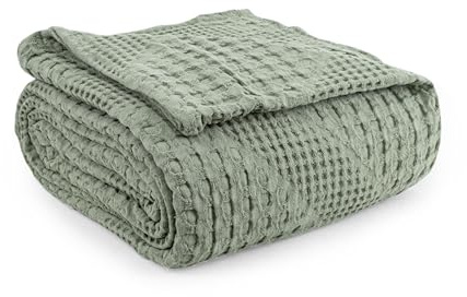 Milam London Couvre-lit king size | Couverture de lit 100% coton doux | Couvre-canapé grand 3 places | Collection Joanna | 220 x 250 cm, vert sauge