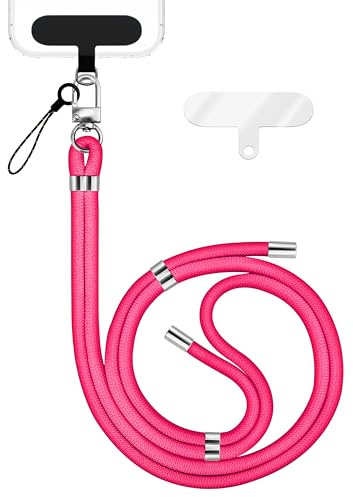 NALIA Colgante Movil Universal para Smartphones, Rosa Neón, Metal Plateado