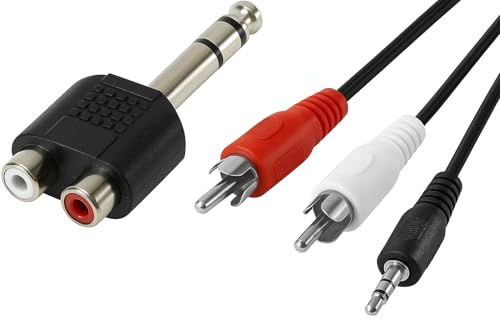 ISTARCOMPUTER Kit Audio : Adaptateur Jack 6,35mm vers RCA + Câble 1,8m RCA vers Jack 3,5mm – Idéal PC, Table de mixage, Ampli, Enceintes