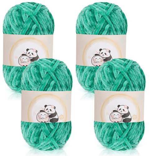 Aeelike 400 g varmt chenille-stickgarn för virkning, fluffig tjock ull för handstickning, sammet babyull för stickning, mjuk plyschull för amigurumis babyfilt, smaragdgrön