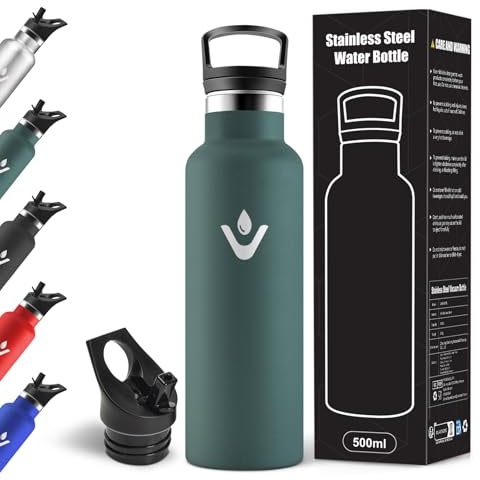 Motswedi Botella Termica Niños, 500ml Doble Aislamiento, Botella Agua Termica, Termo Sin BPA, Cantimplora Infantil, Reutilizable, Cantimplora para Deporte, Viaje, Escuela, Exterior, Verde Militar
