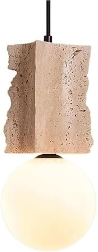 Lámpara colgante japonesa retro con borde crudo, forma cubo, pantalla cristal, lámpara colgante travertino blanco roto, accesorios iluminación for dormitorio y sala estar.