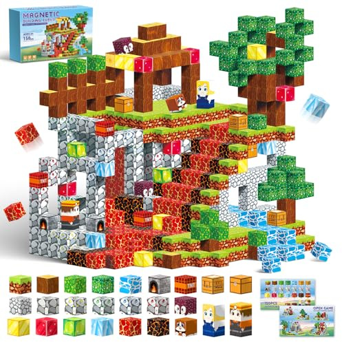 150PCS Magnetic Blocks- Magnetic Building Blocks, Magnet Cubes for Kids Toys, Sensory STEM Building Toys for 3-5 4-6 5-7 6-8 Year Old Boys Girls Christmas Birthday Gifts Travel Outdoor Kids Games