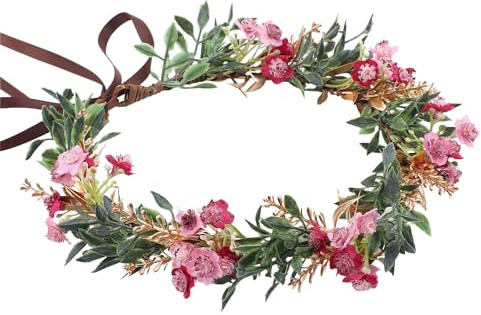 Blumenkranz Haare Elfenohren Elfen Feen Kostüm Damen Goldene Grüne Blätter Rote Blumenkopfband Blumenhaarnetz für Braut Mutterschaft Urlaub Festival Faschingskostüme Karneval für Frauen Mädche