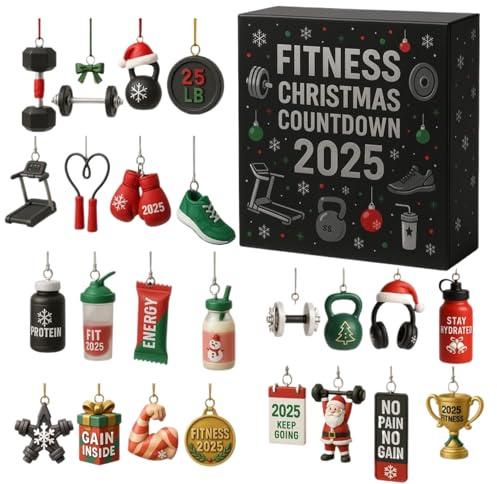 Fitness Gear Weihnachtsschmuck - 24 Tage Fitness Gear Weihnachtsschmuck Gym Adventskalender 2025 | Männer Fitnes Weihnachten Countdown Kalender | Für Home Gym Fenster Wand Familienfeier