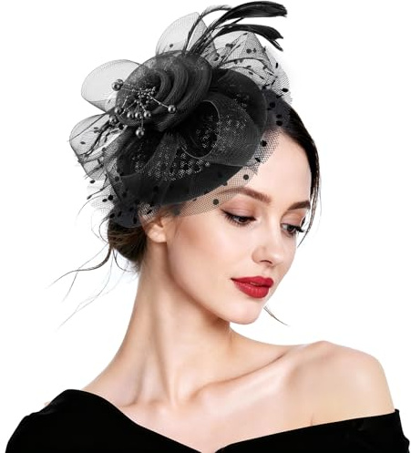 DRESHOW Fascinators per Capelli da Donna Fascinator Chapeau Nuptiale Plumes Cheveux Clip Accessoires Cocktail Royal Ascot