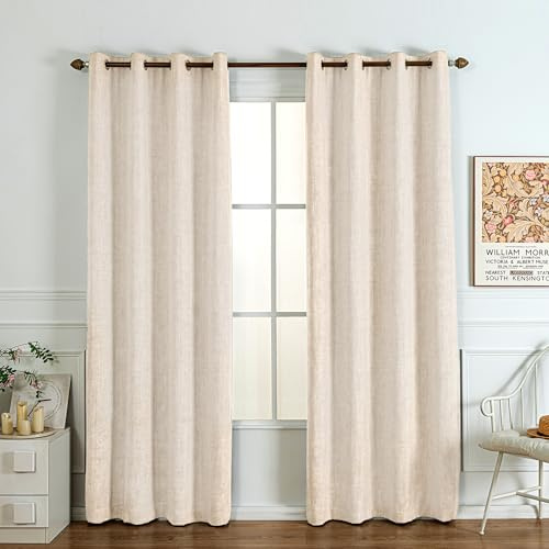 Helles Graubeige Leinenoptik Verdunkelungsvorhang 2er Set mit Ösen 140x175 | 100% Verdunkelung,Triple-Weave Gewebe,,Thermoisolierend，Geräuschreduzierend,UV-Schutz,Ohne Chemischen Geruch