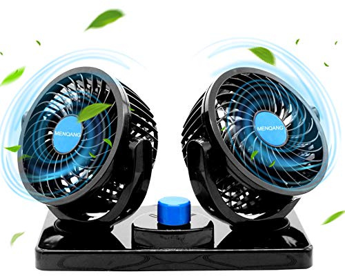 MENQANG Ventilator 12 Volt, Doppelkopf Auto Lüfter 2 Geschwindigkeiten Kühlender Ventilator Wohnmobil mit Zigarettenanzünder. (Schwarz)