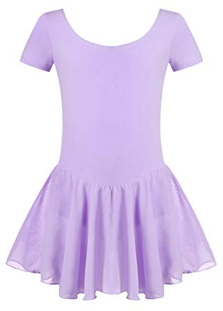 untlet Vestito da Ballo Classico Abbigliamento da Balletto per Bambini Vestito da Balletto per Ragazze Body da Balletto a Maniche Corte Body da Ballo in Cotone con Gonna in Chiffon tutù Viola