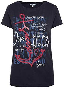 SOCCX Damen T-Shirt mit Pailletten-Artwork