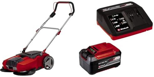 Einhell Balayeuse sans fil TE-SW 18/610 Li-Solo Power X-Change (li-ion, collecteur de 20 litres, position de stationnement, guidon réglable, interrupteur marche-arrêt) avec Chargeur et Batterie 5,2Ah