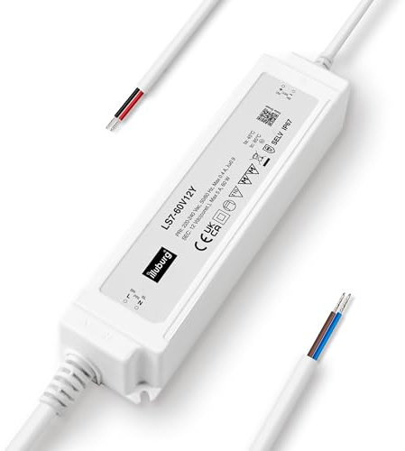 illuburg Transformador LED 12V 60W Impermeable IP67 Sin Parpadeo para Tira LED Fuente de Alimentación Driver
