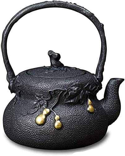 SGSG Tetera de Hierro Fundido Hecha a Mano, Tetera de Hierro Fundido sin Recubrimiento, Juego de té, teteras de Hierro Antiguo (Hierro Fundido 1300ml)