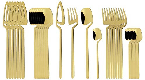 32 stücke Geschirr Klassiker Silber Besteck Set 304 Edelstahl Wohnung Home Gabel Löffel Messer Küche Abendessen Set essgeschirr (Color : Gold)